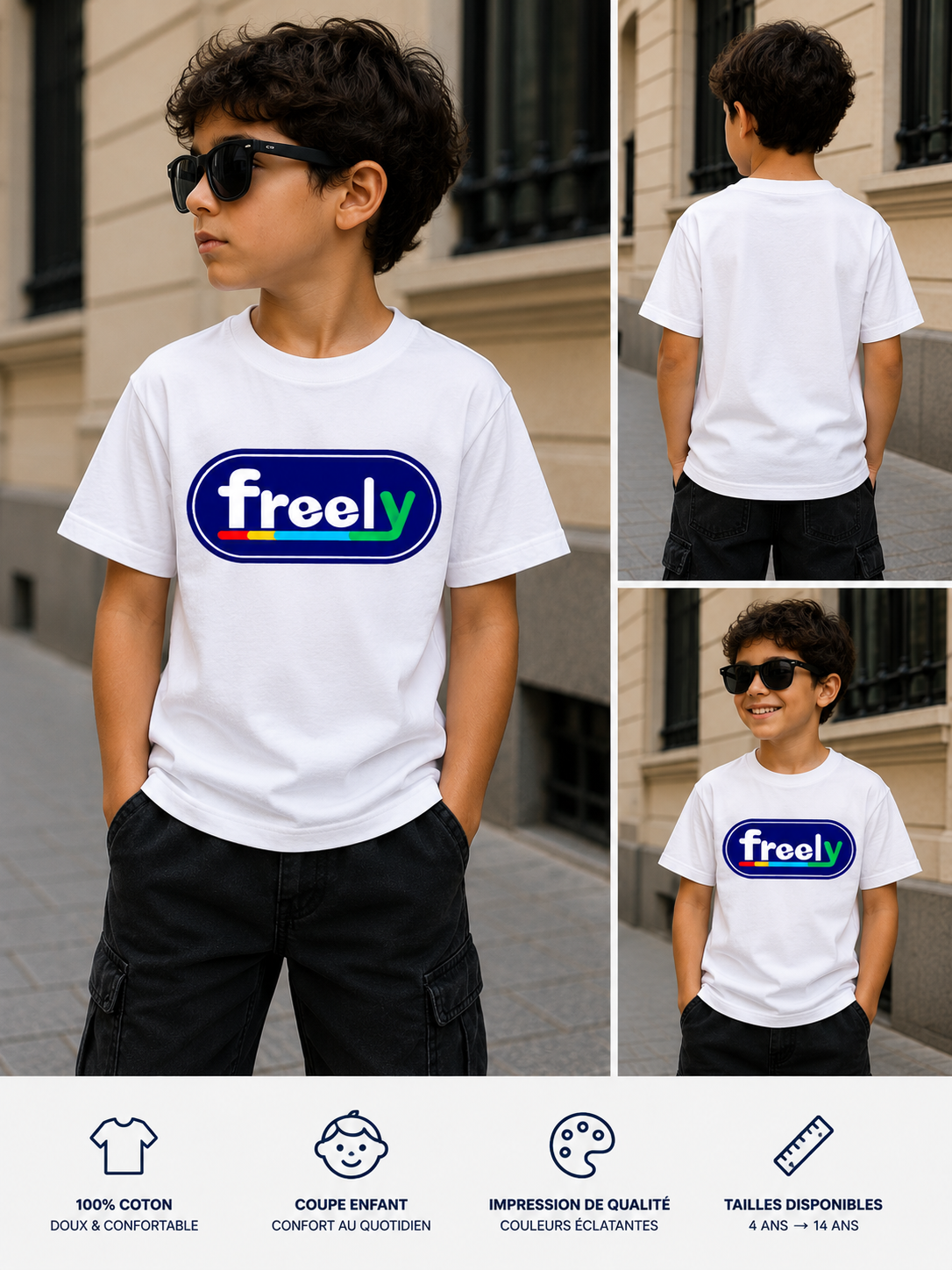 T-Shirt blanc Enfant Classique Freely