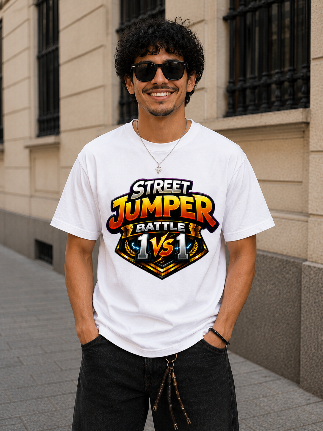 T-Shirt Blanc Unisexe Classique Street Jumper Battle 1VS1