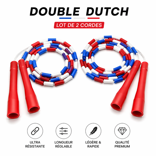 Cordes de Double Dutch Simple Perlée - Cordes de Compétition Perlées - Bleu Blanc Rouge