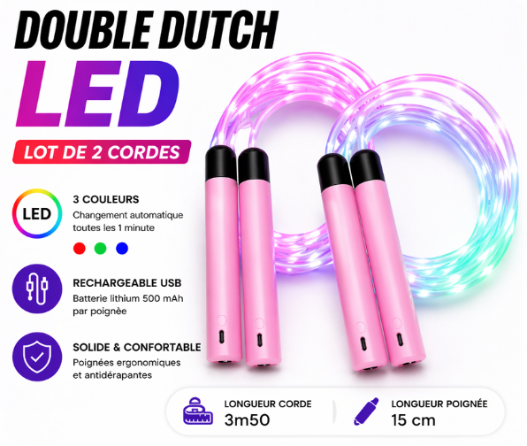 Paire de Cordes de Double Dutch Lumineuses – Rechargeables USB